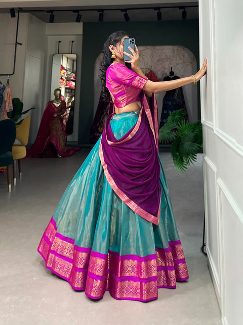 Crafted with love, adorned with heritage : The South-style Kanchipuram silk lehenga choli for women