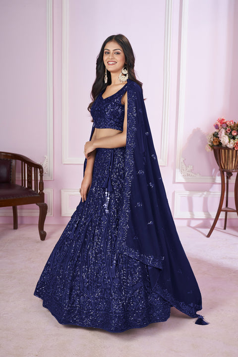 Blue Charming Party wear Heavy Lehenga Choli for Women with Dupatta Sequence Lehenga Choli In USA