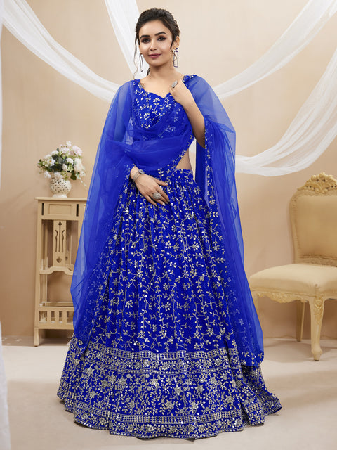 Georgette Blue Party wear Heavy Lehenga Choli for Women with Dupatta Sequence Lehenga Choli In USA