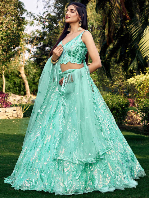 Blue Heavy Lehenga Choli for Women with Dupatta Sequence Lehenga Choli In USA