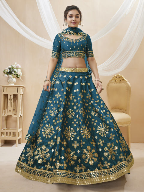 Teal Blue Wedding wear Heavy Lehenga Choli for Women with Dupatta Sequence Lehenga Choli In USA