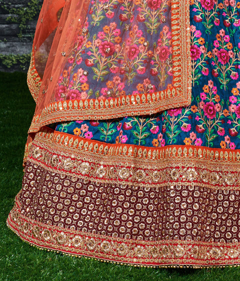 Everyone will admire you when you wear this Stunning Blue and Purple Embroidered Designer Lehenga Choli For Women