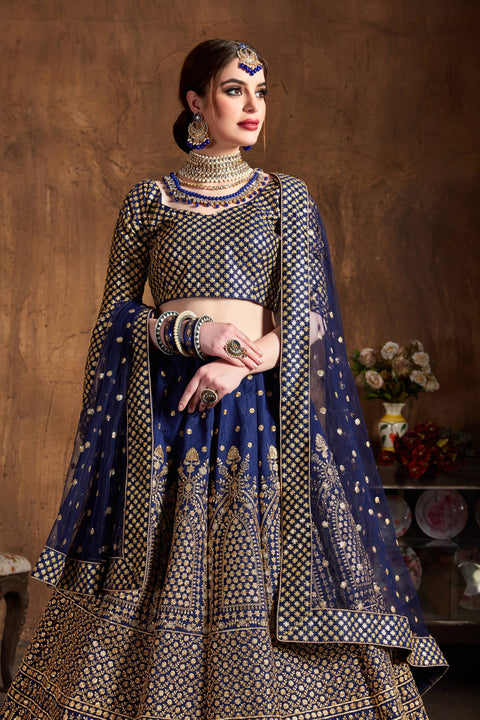 Vibrant Navy Blue fancy lehenga Choli for women with Dupatta in USA