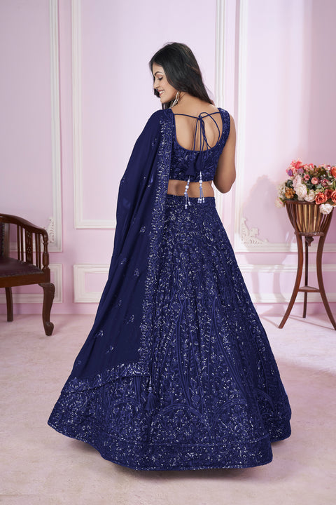 Blue Charming Party wear Heavy Lehenga Choli for Women with Dupatta Sequence Lehenga Choli In USA