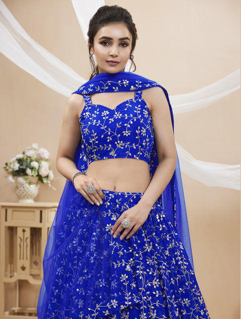 Georgette Blue Party wear Heavy Lehenga Choli for Women with Dupatta Sequence Lehenga Choli In USA