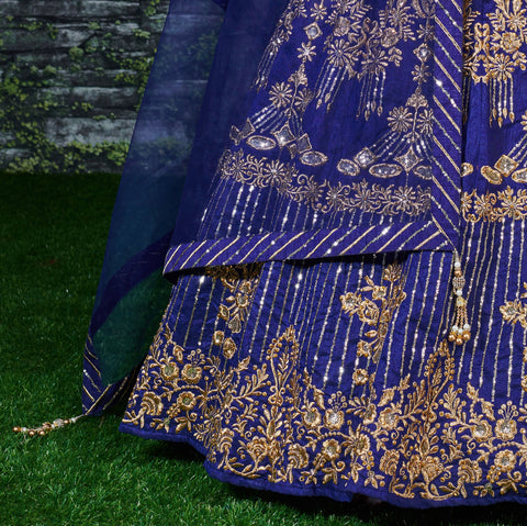 Flaunt your simple and pretty look with this hypnotic blue colored lehenga choli For Woman