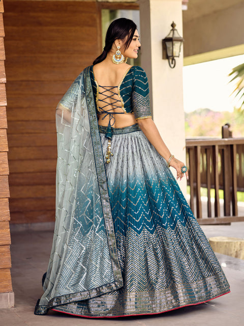 Radiant Blue Party wear Heavy Lehenga Choli for Women with Dupatta Sequence Lehenga Choli In USA