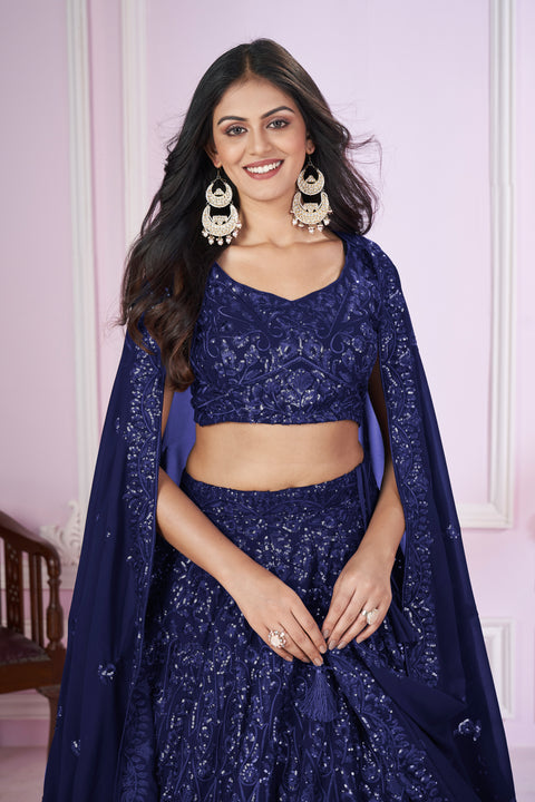 Blue Charming Party wear Heavy Lehenga Choli for Women with Dupatta Sequence Lehenga Choli In USA