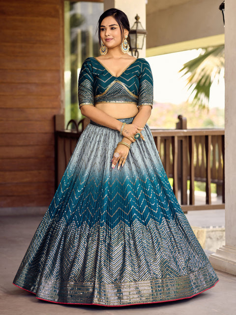 Radiant Blue Party wear Heavy Lehenga Choli for Women with Dupatta Sequence Lehenga Choli In USA