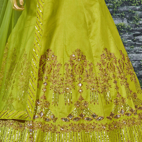 Green Flaunt your simple and pretty look with this hypnotic colored lehenga choli For Women