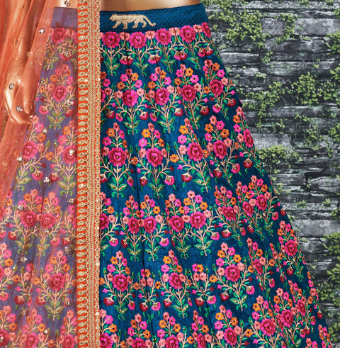 Everyone will admire you when you wear this Stunning Blue and Purple Embroidered Designer Lehenga Choli For Women