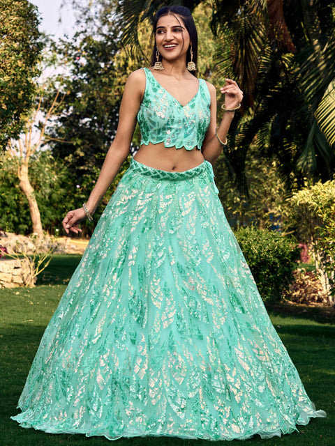 Blue Heavy Lehenga Choli for Women with Dupatta Sequence Lehenga Choli In USA