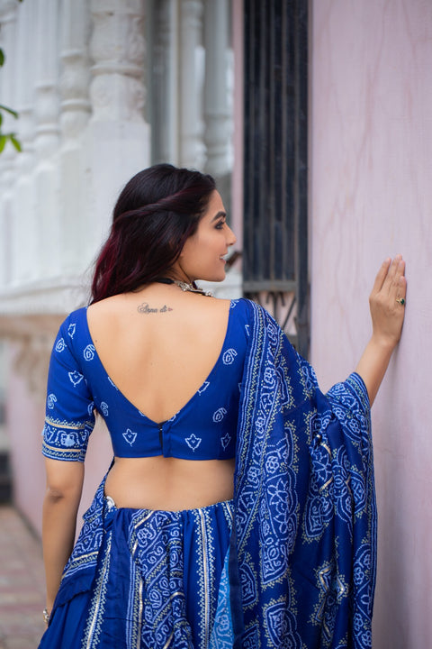 Blue Amazing Bandhani Print Lehngha. Women Can Wear This Lehngha In Wedding Function And Special Functions