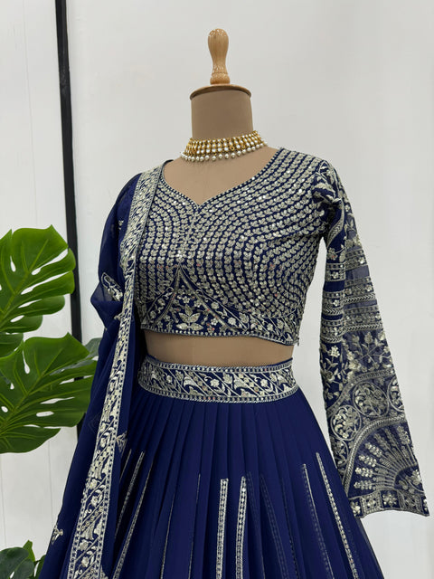 Blue Foux Gorgette Seuqnce lehenga choli for women in USA