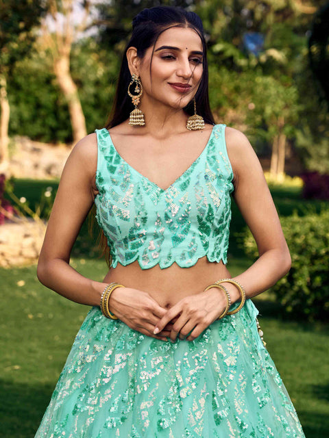 Blue Heavy Lehenga Choli for Women with Dupatta Sequence Lehenga Choli In USA