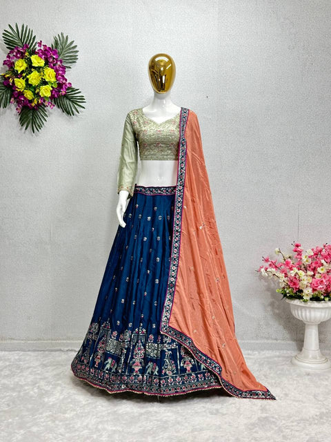 Bridal Wear Heavy Chinon Embroidery Work Lehengas Choli With Dupatta For Women