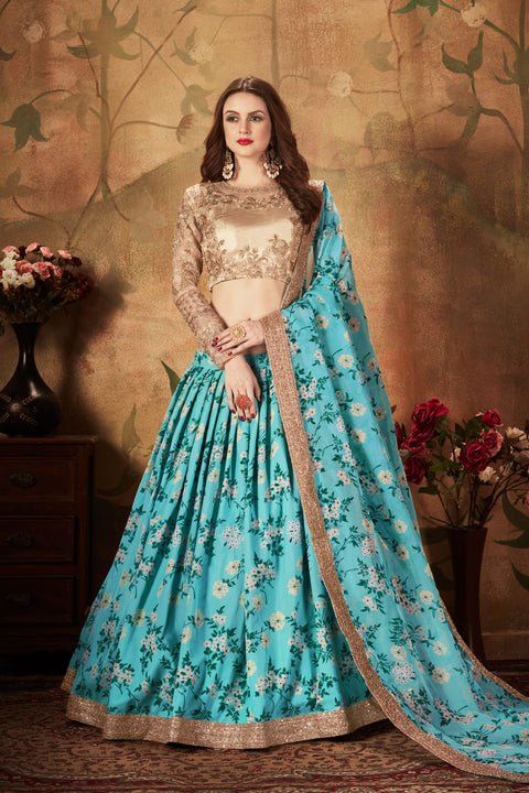 Sky Blue and Beige Fancy Vibrant Lehenga Choli For Women In Wedding Occasion with Dupatta in USA