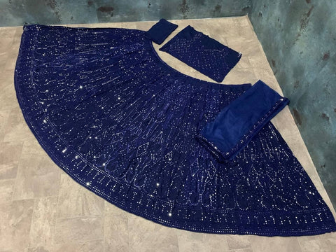 Classic Navy blue lehenga choli for women ,Indian Designer Ready to wear partywear Lehenga Choli, Rayoncotton withheavy embroideryLehenga - ReadyToWearshop