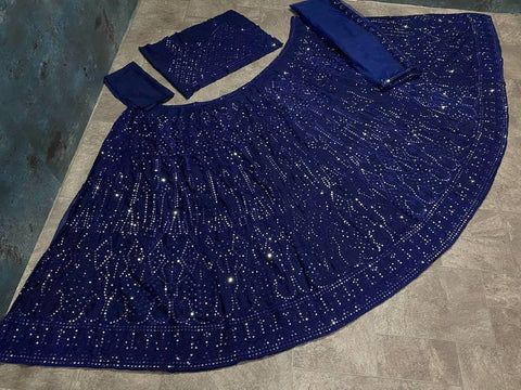 Classic Navy blue lehenga choli for women ,Indian Designer Ready to wear partywear Lehenga Choli, Rayoncotton withheavy embroideryLehenga - ReadyToWearshop