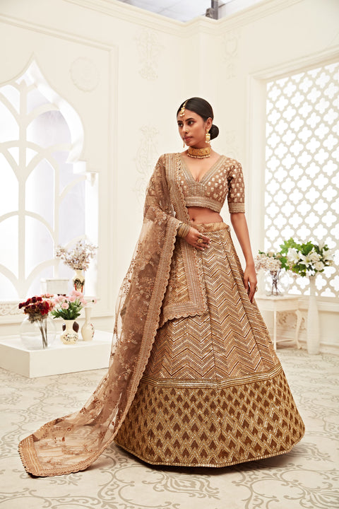 Brown Traditional Fancy Lehenga Choli for Women In Wedding Occasion with Dupatta in USA