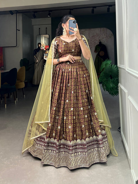 Presenting our Brown lehenga choli latest collection of bridesmaids lehengas  Each masterpiece has been crafted with Embroidery Sequins Work adorned