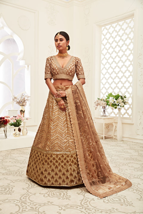 Brown Traditional Fancy Lehenga Choli for Women In Wedding Occasion with Dupatta in USA