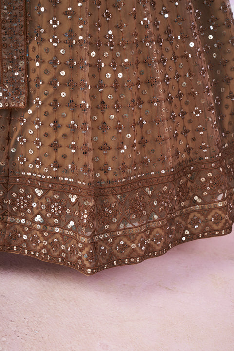 Brown Party wear Heavy Lehenga Choli for Women with Dupatta Sequence Lehenga Choli In USA