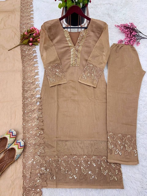 Party Wear Look New Top Bottom With Dupatta With Embroidery Sequence Work For Women