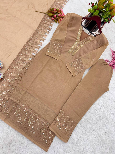 Party Wear Look New Top Bottom With Dupatta With Embroidery Sequence Work For Women