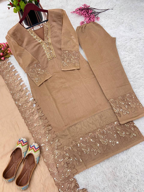 Party Wear Look New Top Bottom With Dupatta With Embroidery Sequence Work For Women