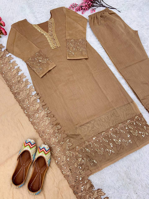 Party Wear Look New Top Bottom With Dupatta With Embroidery Sequence Work For Women