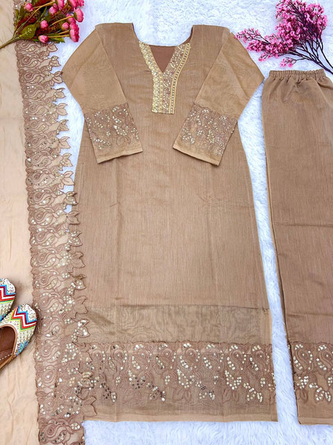 Party Wear Look New Top Bottom With Dupatta With Embroidery Sequence Work For Women