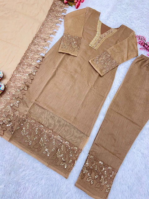 Party Wear Look New Top Bottom With Dupatta With Embroidery Sequence Work For Women