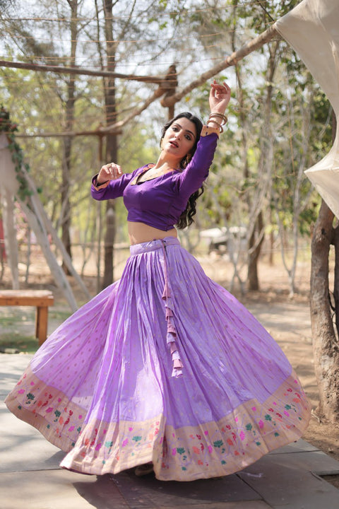 Purple Experience the epitome of elegance with our Dayble Viscose Kalamkari Jari Weaving gown adorned with a graceful Designer Blouse