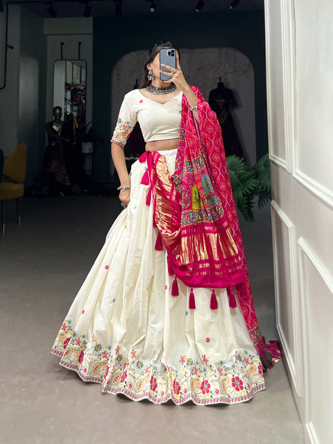 White Choli With Pink Dupatta Khadi charm with a touch of shimmer Lehenga Choli For Women