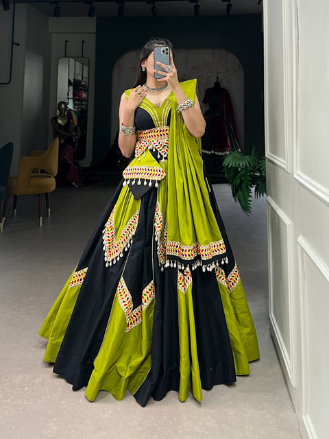 Vibrant Green Cotton fancy lehenga Choli for women with Dupatta in USA