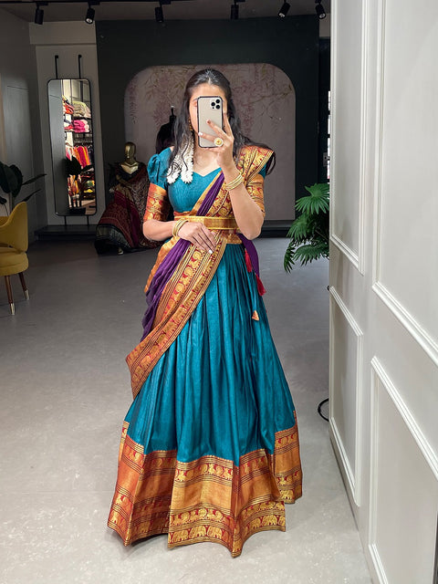 Blue Twirl your fashion fervour with this celebrational and vibrant lehenga for woman