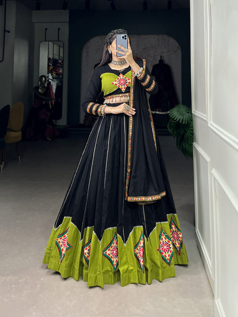 Black Cotton Sequnce fancy lehenga Choli for women with Dupattaa in USA