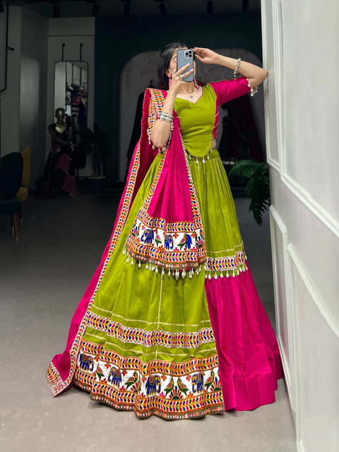 Festive Green Cotton Sequnce fancy lehenga Choli for women with Dupatta in USA