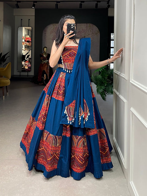 Blue Cotton lehenga Choli For women with Dupatta in USA