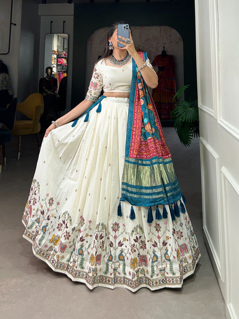 White Choli Khadi charm with a touch of shimmer Lehenga Choli For Women