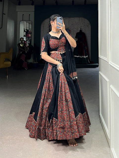 Traditional Black Cotton Sequnce fancy lehenga Choli for women with Dupatta in USA