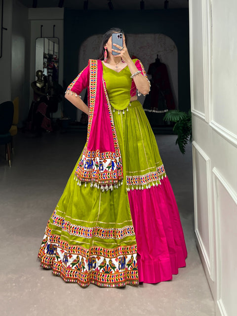 Festive Green Cotton Sequnce fancy lehenga Choli for women with Dupatta in USA