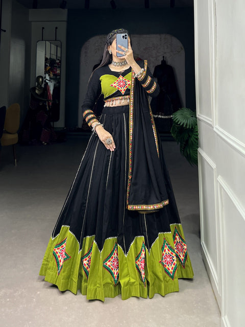 Black Cotton Sequnce fancy lehenga Choli for women with Dupattaa in USA