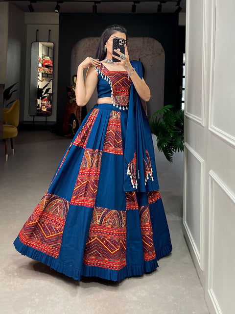 Blue Cotton lehenga Choli For women with Dupatta in USA