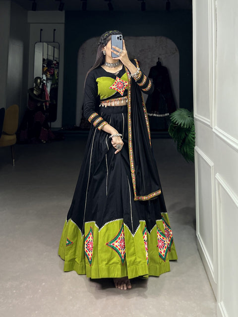 Black Cotton Sequnce fancy lehenga Choli for women with Dupattaa in USA