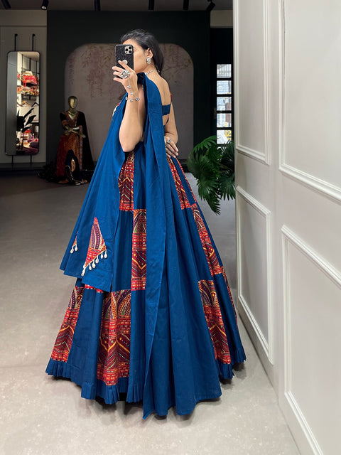 Blue Cotton lehenga Choli For women with Dupatta in USA