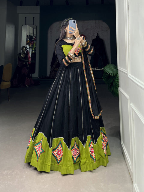 Black Cotton Sequnce fancy lehenga Choli for women with Dupattaa in USA