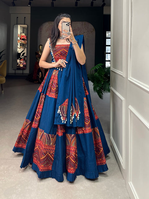 Blue Cotton lehenga Choli For women with Dupatta in USA