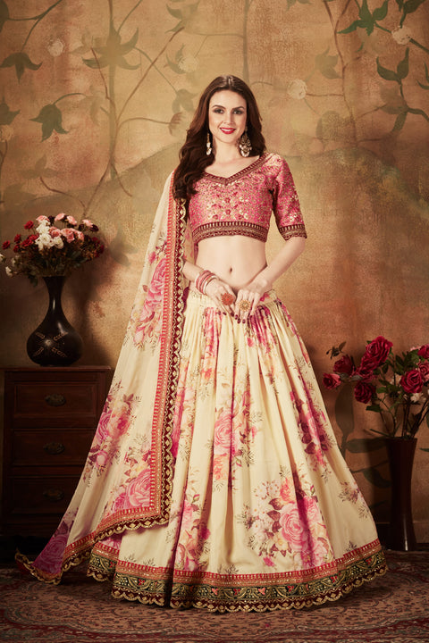 Beige and Peach Fancy Stylish Lehenga Choli For Women In Wedding Occasion with Dupatta in USA